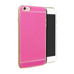 ebnb.gr - Θήκη TPU δερματίνης με λευκή ραφή και χρυσό περίγραμμα για iPhone 7 / iPhone 8- Φούξια - TechMarket