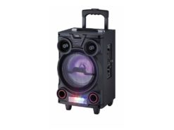 Hellas-Tech - Sogo Φορητό Ασύρματο Bluetooth Ηχείο Καραόκε με σύστημα τρόλεϊ, Μικρόφωνο, Ραδιόφωνο και LED Εφέ σε Μαύρο Χρώμα, Party Speaker ALT-SS-8740 - SOGO - TechMarket