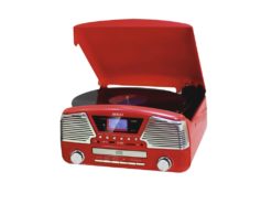 Hellas-Tech - Sogo Φορητό Πικάπ με USB/SD/AUX-IN, Ραδιόφωνο, CD και Ξυπνητήρι σε Κόκκινο χρώμα, MCD-SS-8575R - SOGO - TechMarket