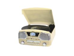 Hellas-Tech - Sogo Φορητό Πικάπ με USB/SD/AUX-IN, Ραδιόφωνο, CD και Ξυπνητήρι σε Μπεζ χρώμα, MCD-SS-8575Y - SOGO - TechMarket