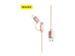 Hellas-Tech - Καλώδιο USB Πλεκτό 2 σε 1 από Usb σε Lightning/Micro Usb Awei CL-930C Ροζ - Cb - TechMarket