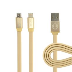 ebnb.gr - mizoo (X500) 2in1 Πλακέ Καλώδιο φόρτισης με 2 υποδοχές micro USB & lightning (1m)- Χρυσό. - TechMarket