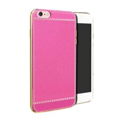ebnb.gr - Θήκη TPU δερματίνης με λευκή ραφή και χρυσό περίγραμμα για iPhone 5/5S/5SE - Φούξια - TechMarket