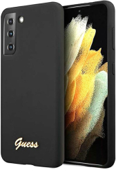e-shop.gr - GUESS SILICONE CASE SILICONE METAL LOGO SCRIPT FOR SAMSUNG GALAXY S21 5G G991 BLACK - TechMarket