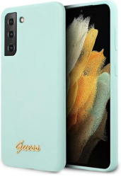 e-shop.gr - GUESS SILICONE CASE SILICONE METAL LOGO SCRIPT FOR SAMSUNG GALAXY S21 5G G991 LIGHT BLUE - TechMarket