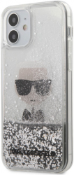 e-shop.gr - KARL LAGERFELD SILICONE CASE FOR APPLE IPHONE 12 MINI LIQUID GLITTER ICONIC SILVER KLHCP12SGLIKSL - TechMarket