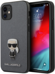 e-shop.gr - KARL LAGERFELD SILICONE CASE SAFFIANO ICONIK FOR APPLE IPHONE 12 MINI SILVER KLHCP12SIKMSSL - TechMarket